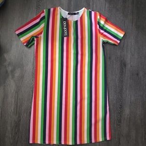 Boohoo Rainbow Striped T-Shirt Dress